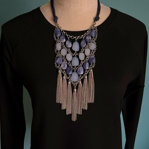 Chico’s 18” Statement necklace in denim blue & silver beads with rope